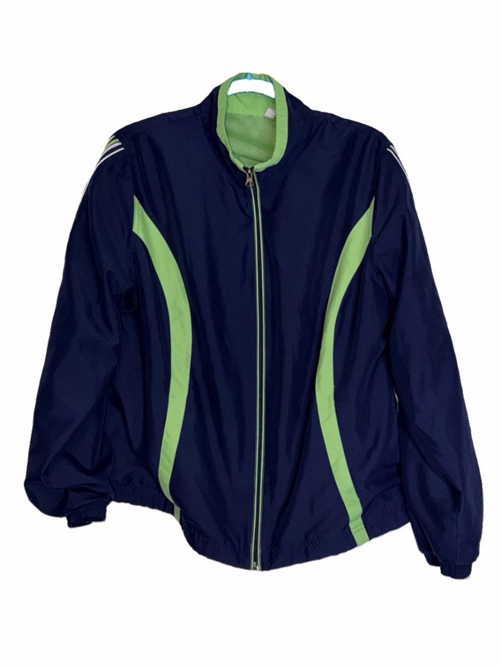 Unbranded Men’s Blue Green Zip Pockets Striped Sleeves Windbreaker Jacket Sz XL